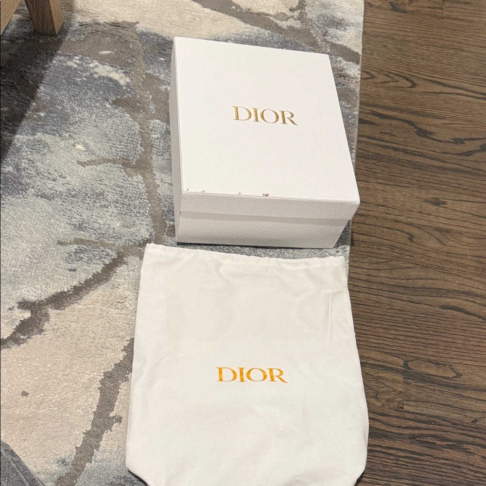 Dior White Box with Gold Logo and Dust Bag
